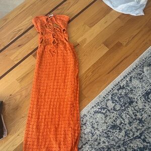 Elegant Strapless Orange Maxi Dress